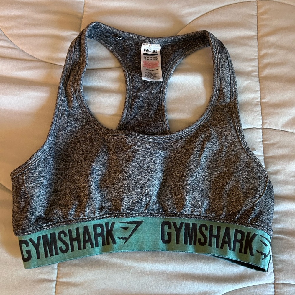Gymshark Gray and Green Racerback Sports Bra